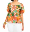Ivy Jane Tropical Peplum Top In Orange In Orange