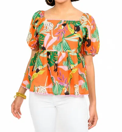 Ivy Jane Tropical Peplum Top In Orange