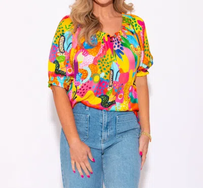 Ivy Jane Tropical Satin Cactus Top In Multi