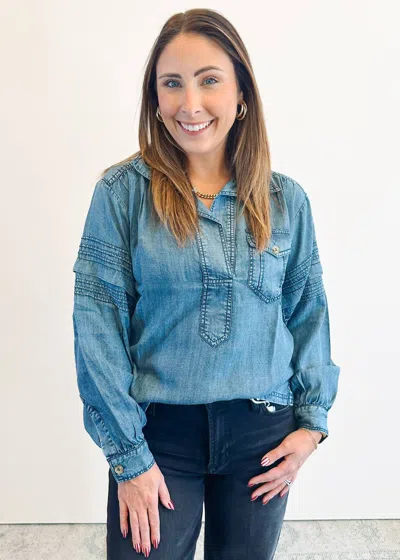 Ivy Jane Tuck Sleeve Popover Shirt In Indigo In Blue