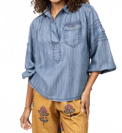 Ivy Jane Tuck Sleeve Popover Shirt In Indigo In Multi