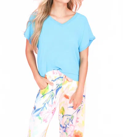 Ivy Jane V-neck Rib Trim Tee In Blue