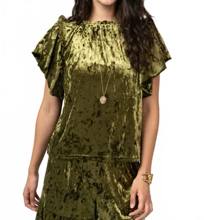 Ivy Jane Velvet Flounce Top In Olive In Green