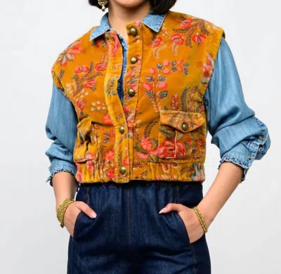 Ivy Jane Velveteen Vest In Gold In Multi