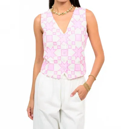 Ivy Jane V-neck Patchwork Vest In Pink