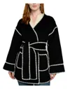 Ivy Jane Whipstitched Wrap Coat In Black In Black