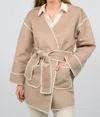 Ivy Jane Whipstitched Wrap Coat In Taupe In Grey