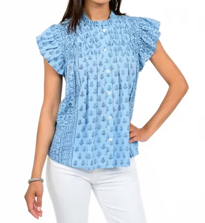 Ivy Jane Women's Floral Ruffle Sleeve Top In Indigo In Blue