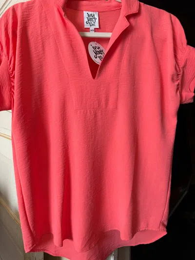 Ivy Jane Women's Notch Collar Popover Top In Coral In Pink