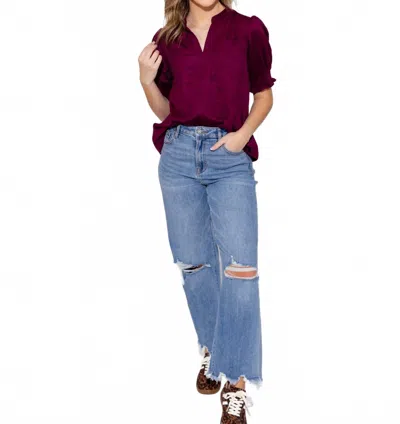 Ivy Jane Women's Suede Puff Sleeve Top In Wine In Burgundy