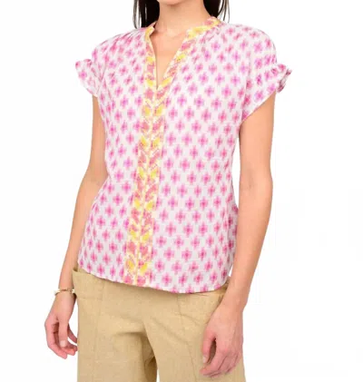 Ivy Jane Women's Trellis Stitched Popover Top In Pink Multi