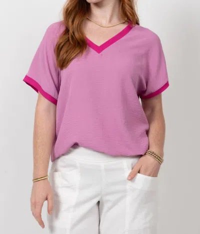 Ivy Jane Women's V-neck Ribbed Trim Tee In Lavender In Purple