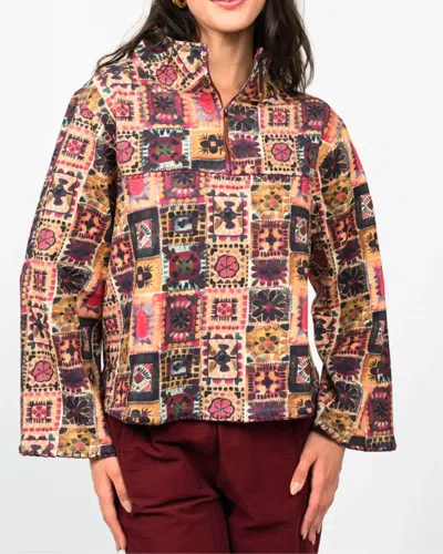 Ivy Jane Crochet Printed Half Zip Jacket In Plum In Multi