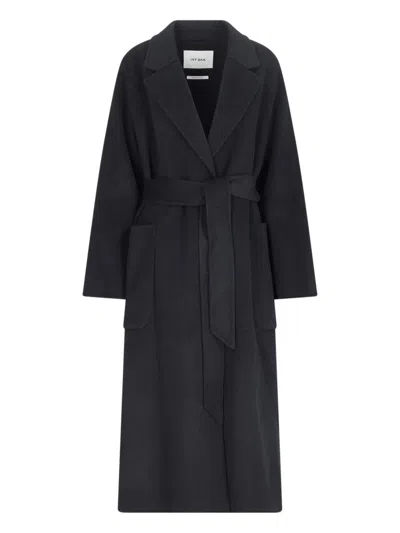 Ivy & Oak 'celia' Black Double-breasted Coat With Notched Revers And Belt