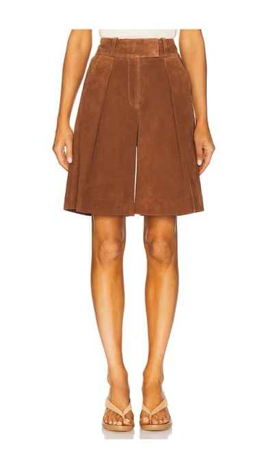 Ivy & Oak Lea Suede Leather Bermuda Shorts In Deep Cognac