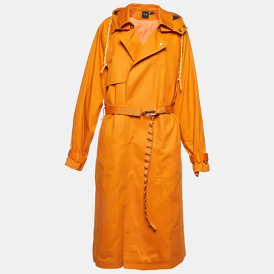 Pre-owned Ivy Park X Adidas Orange Gabardine Hooded Trench Coat L
