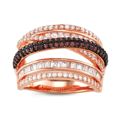 Ivy Sharpe 14k Rose Gold Over Brass Cubic Zirconia Crossover Statement Rings In Red