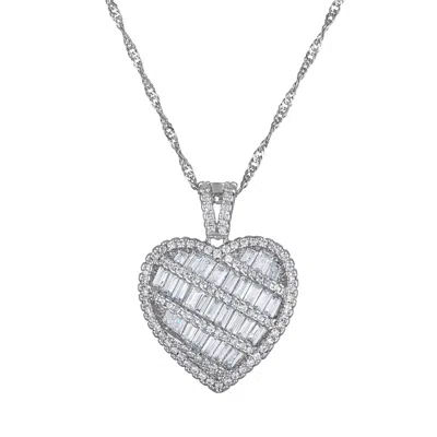 Ivy Sharpe Silver Plated Cubic Zirconia Heart Pendant Necklaces In White