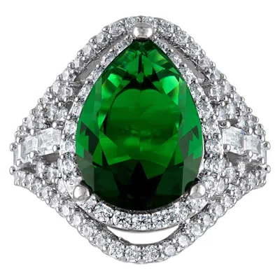 Ivy Sharpe Silver Plated Simulated Emerald Statement Rings In Metallic