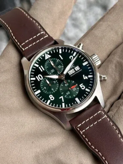 Pre-owned Iwc Schaffhausen 2024 Iwc Pilot's Chronograph 43mm Iw378005 Stainless Steel Green Dial