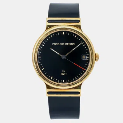 Pre-owned Iwc Schaffhausen Black 18k Yellow Gold Porsche Design Iw3320 Women's Wristwatch 32mm