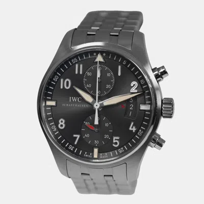 Pre-owned Iwc Schaffhausen Black Stainless Steel Spitfire Pilot Iw387804 Automatic Men's Wristwatch 43 Mm