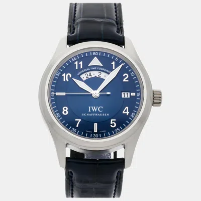 Pre-owned Iwc Schaffhausen Blue Platinum Pilot's Iw3251-09 Automatic Men's Wristwatch 39 Mm