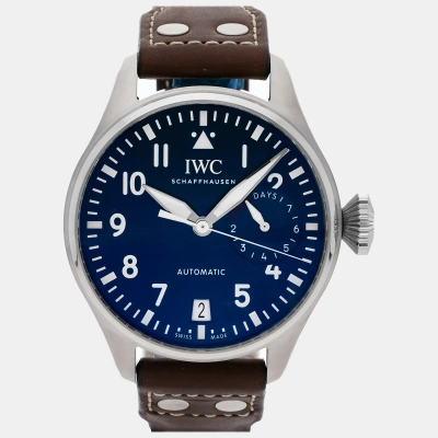 Pre-owned Iwc Schaffhausen Blue Stainless Steel Big Pilot's Iw5010-02 Automatic Men's Wristwatch 46 Mm