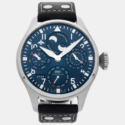 Pre-owned Iwc Schaffhausen Blue Stainless Steel Big Pilot's Iw5036-05 Automatic Men's Wristwatch 46 Mm