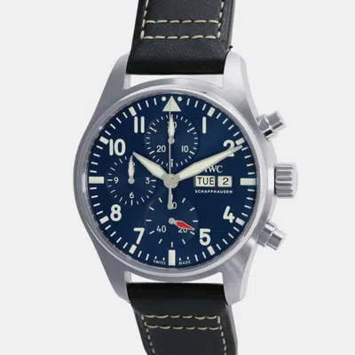 Pre-owned Iwc Schaffhausen Blue Stainless Steel Pilot Automatic Men's Wristwatch 41 Mm
