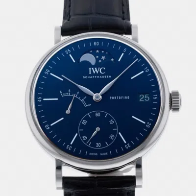 Pre-owned Iwc Schaffhausen Blue Stainless Steel Portofino Hand-wound Moon Phase 150 Years Iw516405 Men's Wristwatch 45mm