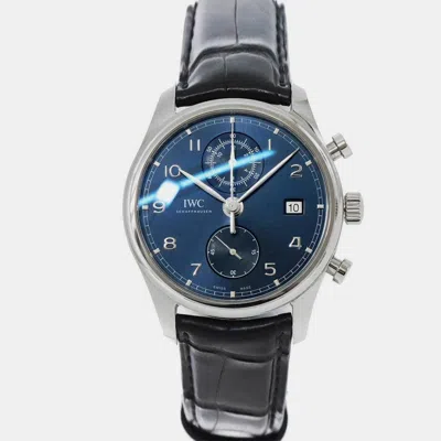 Pre-owned Iwc Schaffhausen Blue Stainless Steel Portugieser Iw390303 Men's Wristwatch 42mm