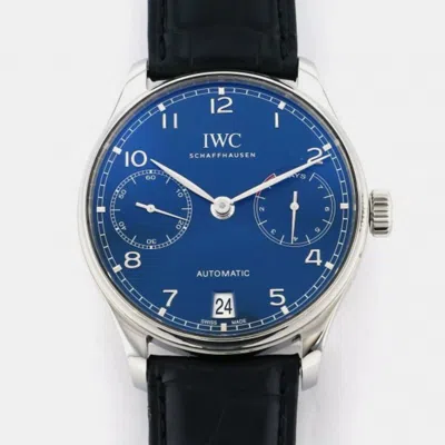 Pre-owned Iwc Schaffhausen Blue Stainless Steel Portugieser Iw500710 Men's Wristwatch 42mm
