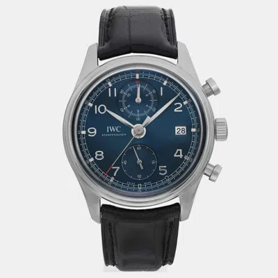 Pre-owned Iwc Schaffhausen Blue Stainless Steel Portuguese Iw390406 Automatic Men's Wristwatch 42 Mm