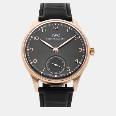 Pre-owned Iwc Schaffhausen Grey 18k Rose Gold Portugieser Manual Winding Men's Wristwatch 44 Mm