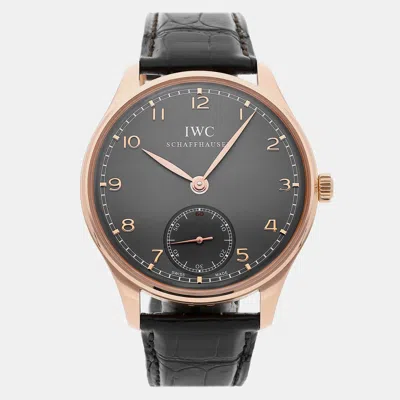 Pre-owned Iwc Schaffhausen Grey 18k Rose Gold Portuguese Iw5454-06 Manual Winding Men's Wristwatch 44 Mm