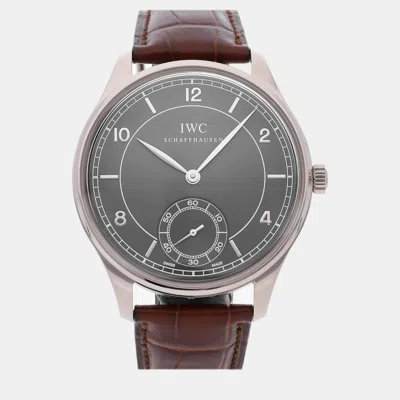 Pre-owned Iwc Schaffhausen Grey 18k White Gold Portuguese Iw5445-04 Manual Winding Men's Wristwatch 44 Mm