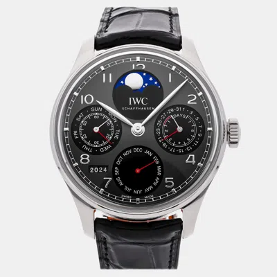 Pre-owned Iwc Schaffhausen Grey Stainless Steel Portugieser Automatic Men's Wristwatch 44 Mm