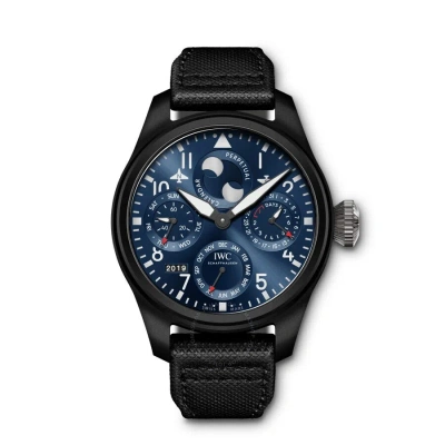Iwc Schaffhausen Iwc Big Pilot's Chronograph Automatic Blue Dial Men's Watch Iw503001 In Black / Blue / White