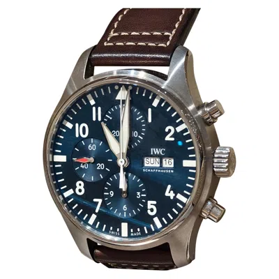 Pre-owned Iwc Schaffhausen Iwc Pilot's Watch Chronograph Le Petit Prince Blue Dial Steel 43mm Iw377714