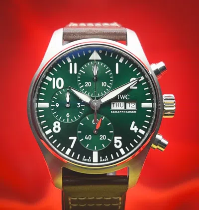 Pre-owned Iwc Schaffhausen Iwc Pilot's Watch Green Dial Chronograph Automatic Men's Watch - Iw388103