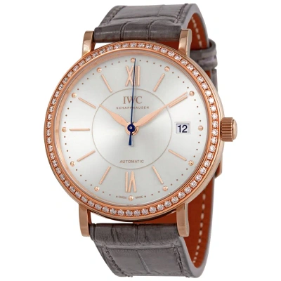 Iwc Schaffhausen Iwc Portofino 18kt Rose Gold Automatic Diamond Silver Dial Ladies Watch Iw458107