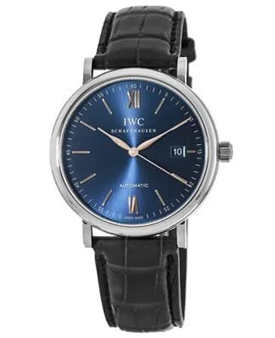 Pre-owned Iwc Schaffhausen Iwc Portofino Automatic Blue Dial Leather Strap Men's Watch Iw356523