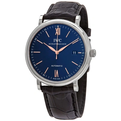 Iwc Schaffhausen Iwc Portofino Automatic Blue Dial Men's Watch Iw356523 In Brown