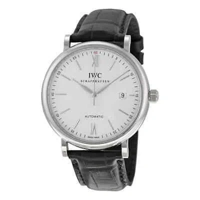 Pre-owned Iwc Schaffhausen Iwc Portofino Automatic Silver Dial Black Leather Men's Watch 3565-01
