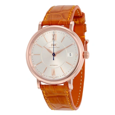 Iwc Schaffhausen Iwc Portofino Automatic Silver Diamond Dial Orange Leather Unisex Watch 4581-05