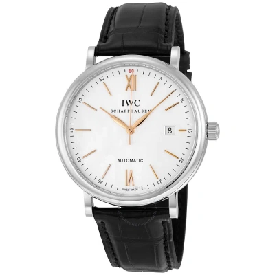Iwc Schaffhausen Iwc Portofino Automatic Silver-plated Dial Men's Watch Iw356517 In Black