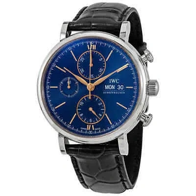 Pre-owned Iwc Schaffhausen Iwc Portofino Chronograph Automatic Blue Dial Men's Watch Iw391036