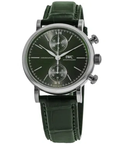 Pre-owned Iwc Schaffhausen Iwc Portofino Chronograph Green Dial Leather Strap Men's Watch Iw391405