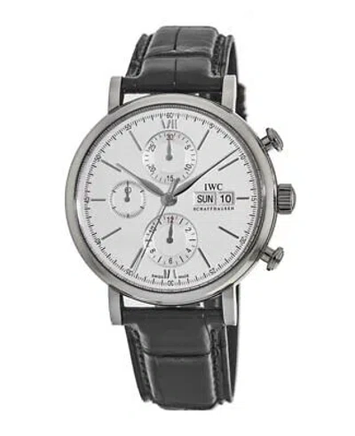 Pre-owned Iwc Schaffhausen Iwc Portofino Chronograph Silver Dial Brown Leather Men's Watch Iw391027
